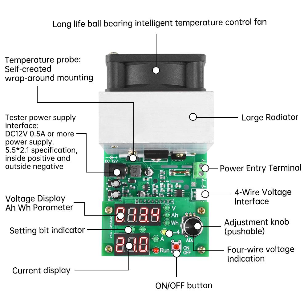 Electronic Load Tester 110W 9.99A 30V Battery Capacity Current Tester Discharge Monitoring Module Battery tester 60W