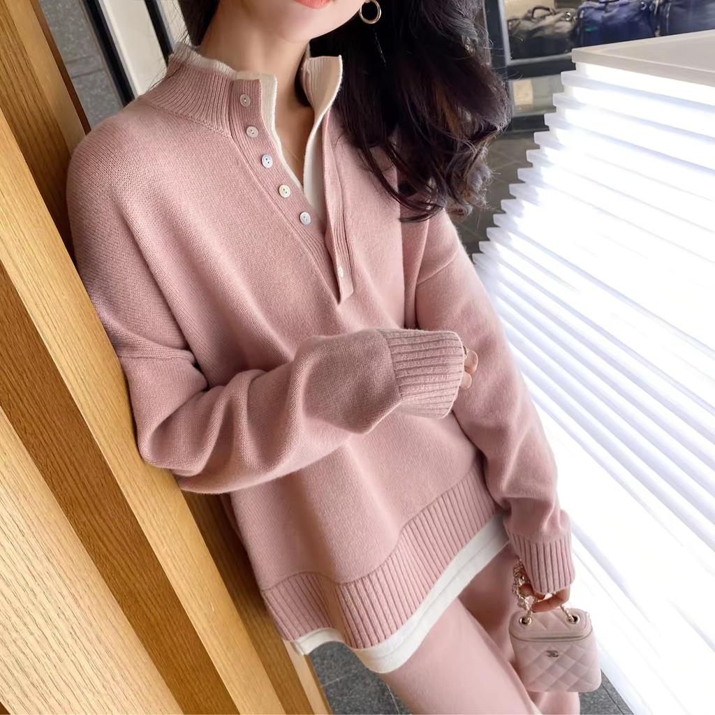 Women Autumn Sweater Suits Pullover with Knitted Wide Leg Pants Two Piece Sets Tracksuits Ladies Outfits Winter Clothes