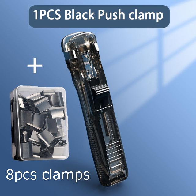 Staple Metal Clip Push Hand Paper Clipper With Refill Fixing Organizing Stapler Reusable Push Clamp For Document File Stationery