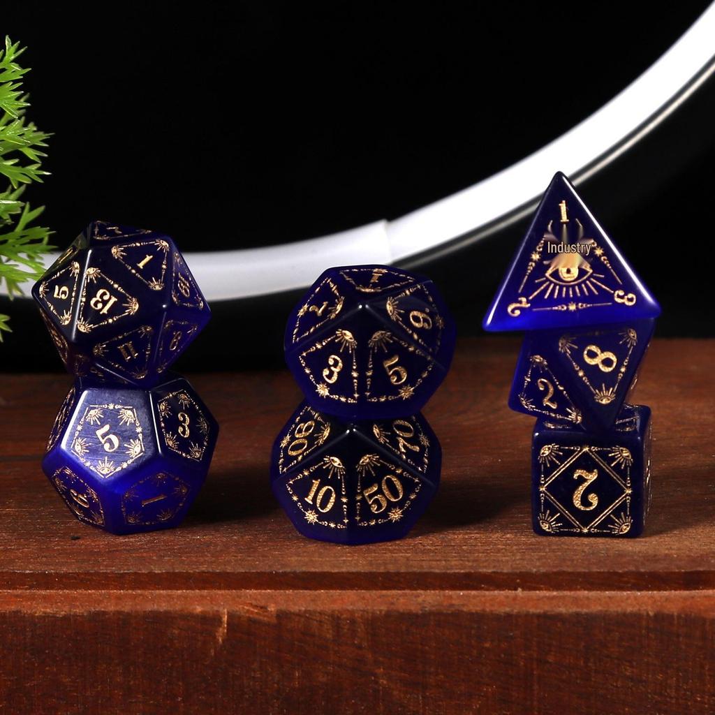 Medium Blue Cat's Eye Dice Set: Eye of Horus Pattern for Dungeons & Dragons