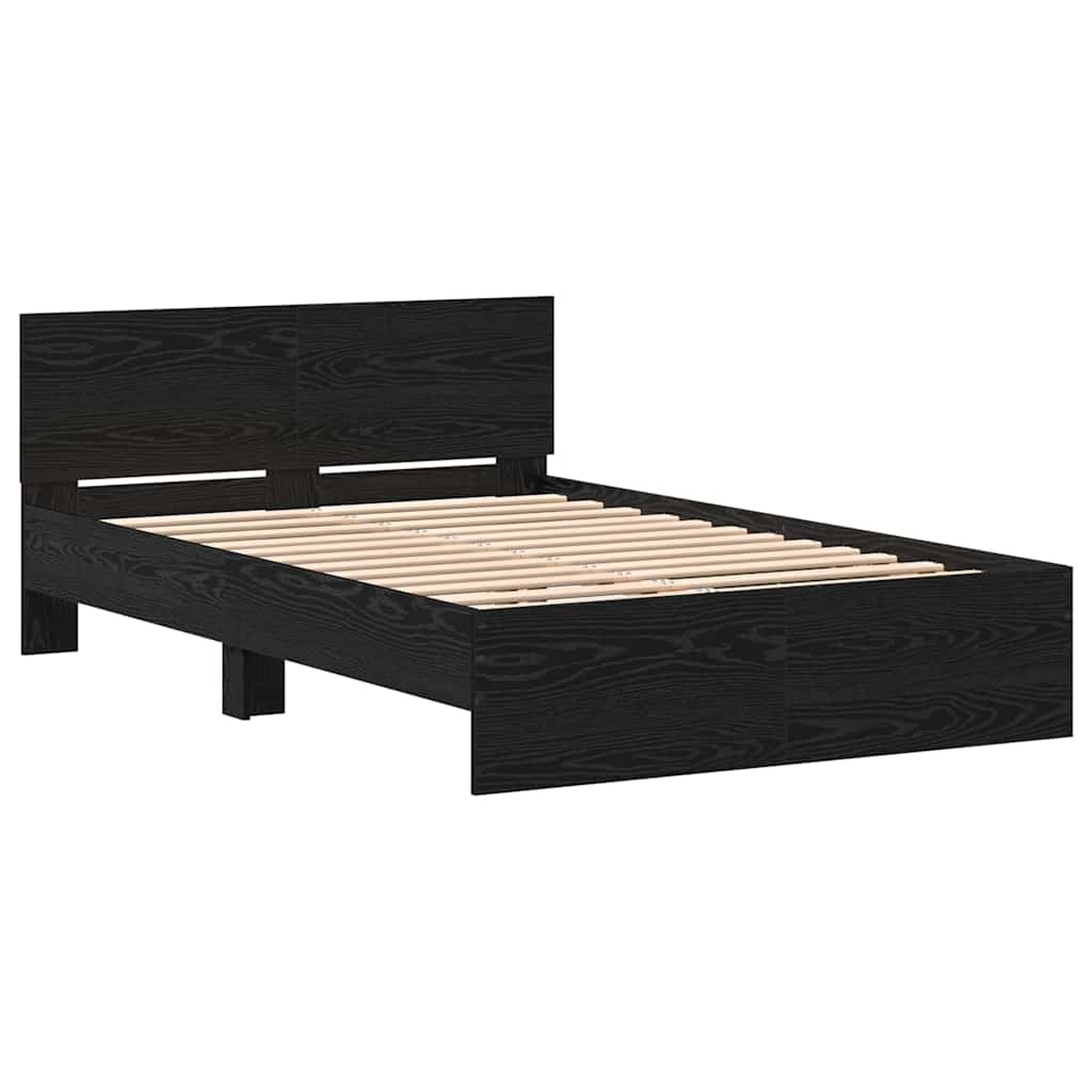 Bed Frame in Black Oak Look 193 x 125 x 70 cm Particleboard