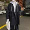 Fake Two Piece Woolen Coat Men Autumn Winter Korean Fashion Oversized Hooded Trench Coat Streetwear Men Thick Warm Woolen Jacket