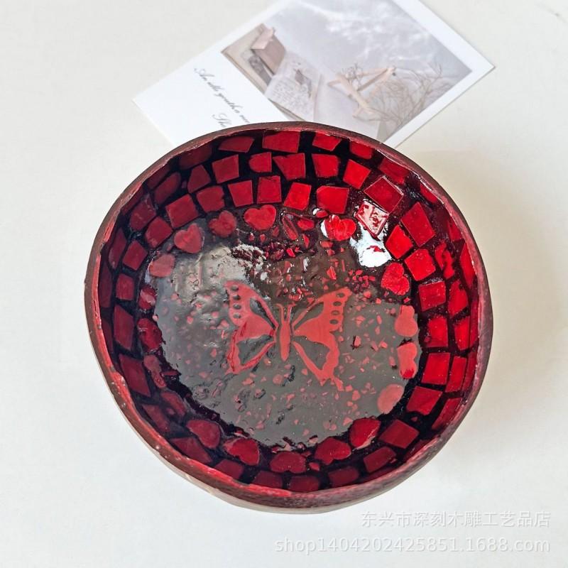 Vietnamese Coconut Shell Bowl Decorative Serving Dish Snacks Nuts Candy Home Decor Storage