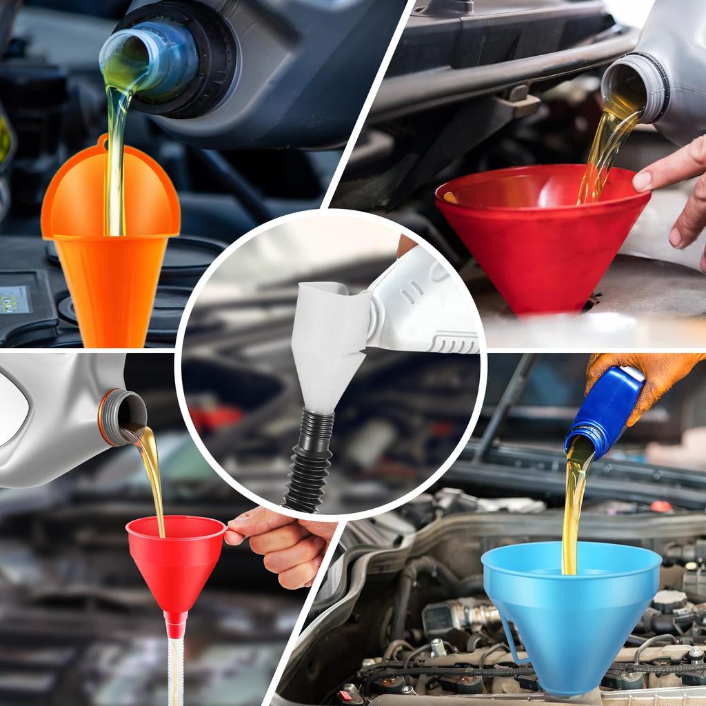 Umbresen Oil Funnels Set, Automotive Fuel Funnels, Wide Mouth Gas Funnel With Handle, Large Funnels With Hose, Plastic Long Neck Oil Funnels,