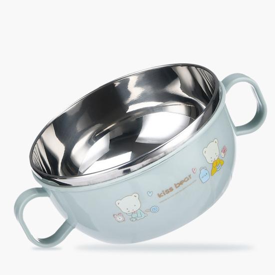 Kids Training Bowl Fall Resistance High Temperature Resistant with Lid Easy to Clean Dual Handles Dustproof Stainless Steel Cartoon Kids Bowl Toddlers