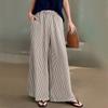Women's Plus Size Striped Wide Leg Palazzo Pants Elastic High Waisted Baggy Loose Long Trousers