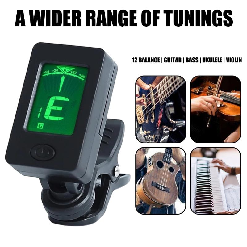 Guitar Capo Metronome Rotatable Musical Instrument Tuner, Guitar Tuner Clip On, Digital Electric Tuner with LCD Display