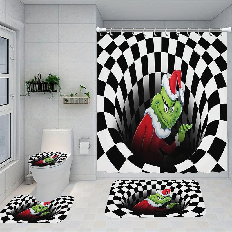 Christmas Series Shower Curtain Digital Printing Bathroom Shower Curtain Four-Piece Polyester Shower Curtain