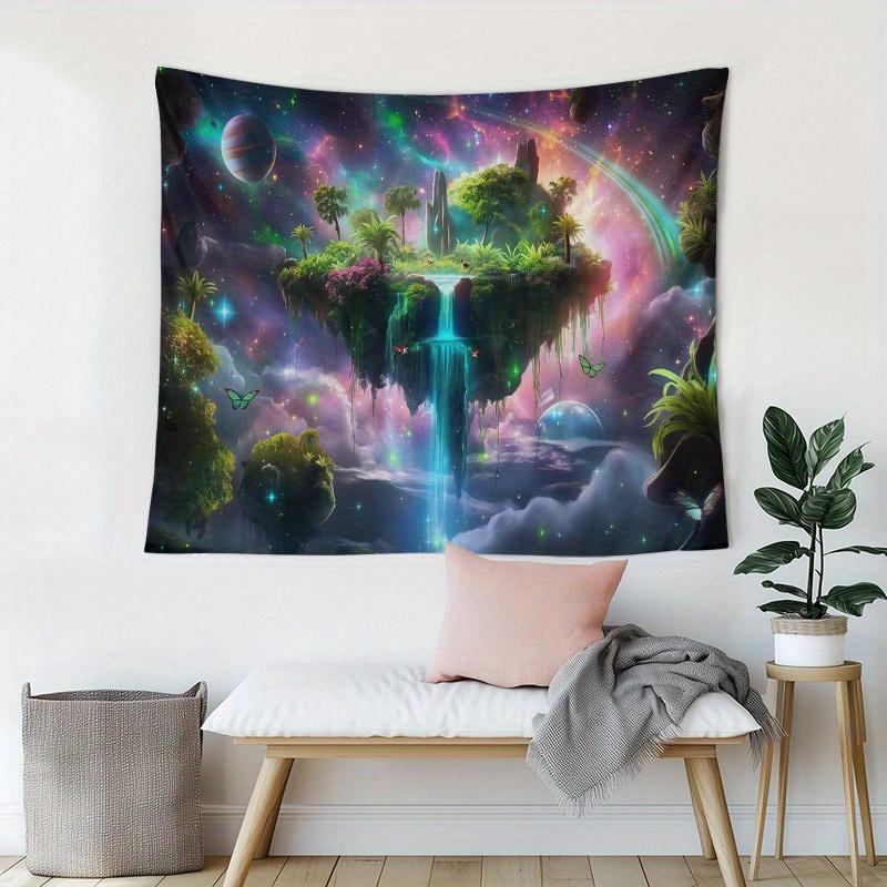 1pc Fantasy Floating Island Tapestry  Dreamy Nebula Waterfall  Magical Landscape Wall Hanging Decor for Living Room Vibrant
