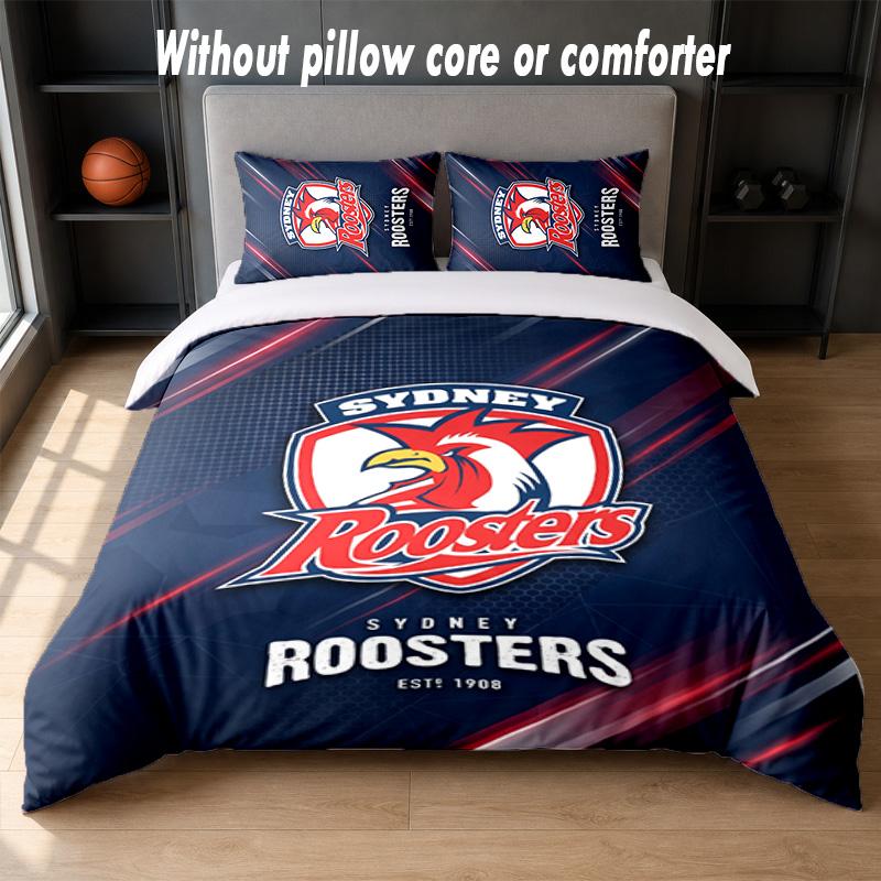 Sydney Roosters Design Bett Bettwäsche Set 1 Bettbezug + 2 Kissenbezüge Weich Atmungsaktiv Haushalt Bettwäsche