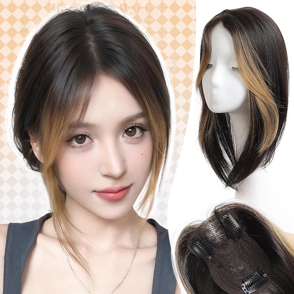 

Pick Dyed Bangs Synthetic Wig BB Clip-on Head Replacement Block Straight Hair Wig Suitable for Novice Ladies to Wear Daily 40CM