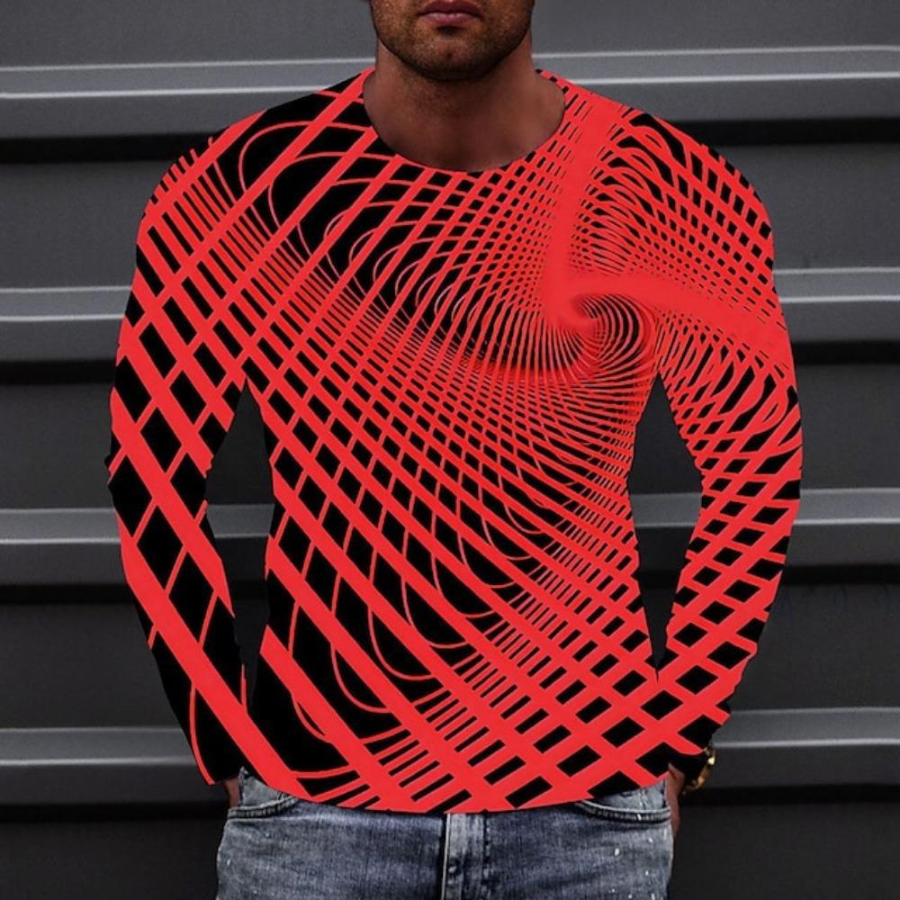 Fasjonable langermet t-skjorte med rund hals for menn ny 3D-utskrift kreativ spinn grafisk t-skjorte Street Herreklær y2k topper
