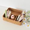 Straw Woven Organized Basket Breathable Compartments For Living Room Office Storage
