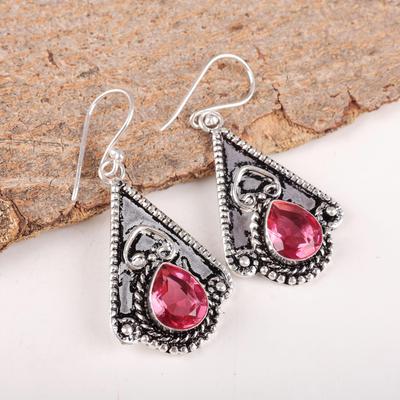 Pendiente de Turmalina Rosa de Plata de Ley Sólida 925, Pendiente de Joyería de Piedra Preciosa Hecho a Mano, Para el Día de los Caídos