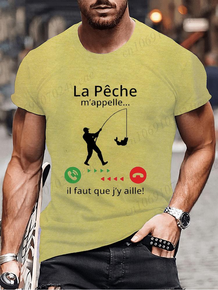 Fishing Calls Me I Must Go Print Men T Shirt Fisherman Summer Short Sleeve T-shirts Tops Men's French T-shirt Dad Tee Tops Gifts