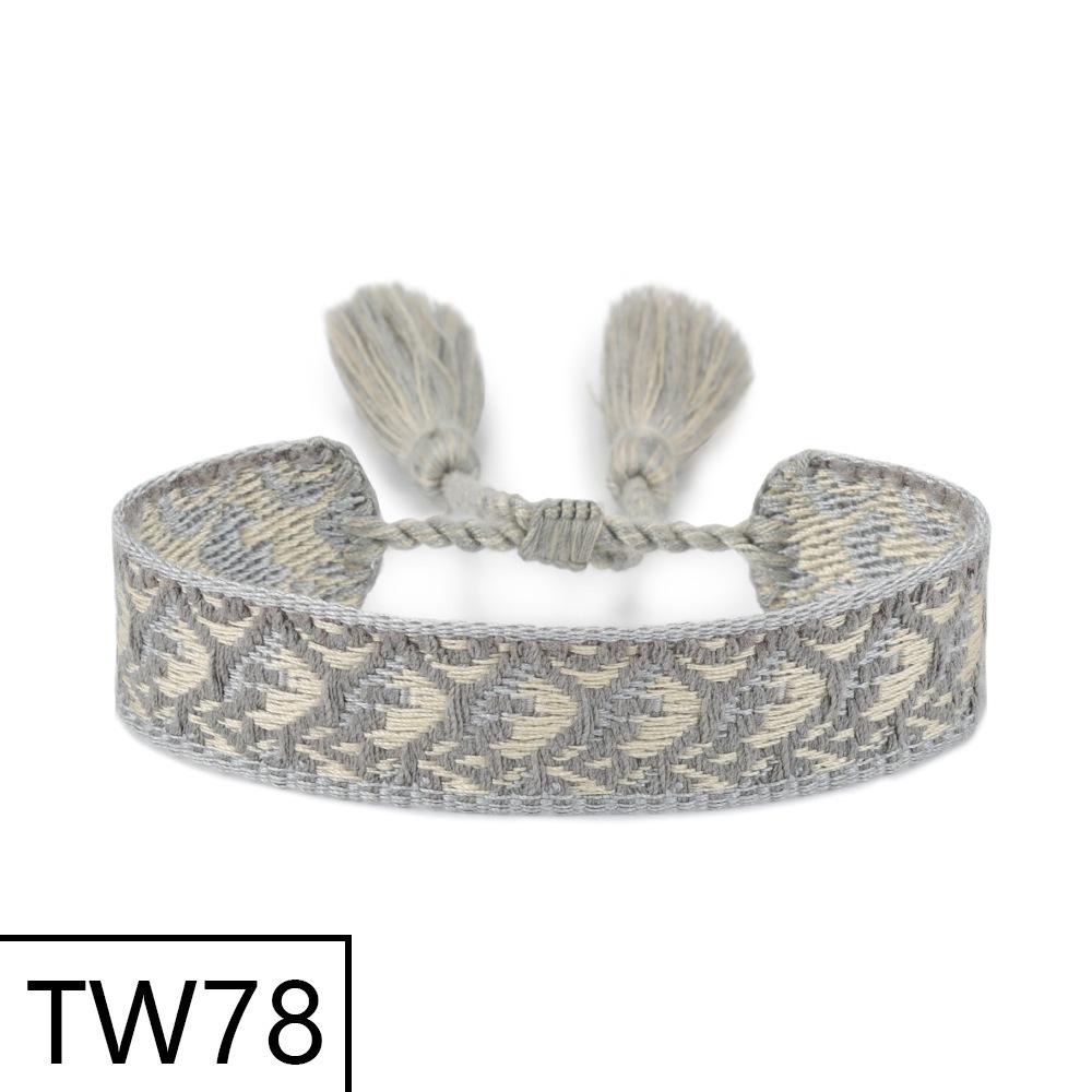 Handmade Bohemian Embroidered Logo Tassel Bracelet - Ethnic Style Friendship Band