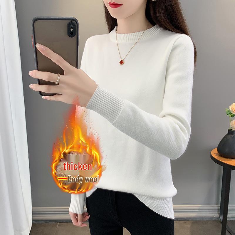 Women's Trendy Thickened Knit Pullover: 2025 Autumn/Winter Long Sleeve Round Neck Sweater