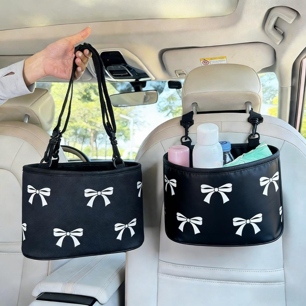 Car Seat Back Organizer, PU Leather Vehicle Backseat Hanging Storage Pocket, Multipurpose Auto Travel Essentials Accessories