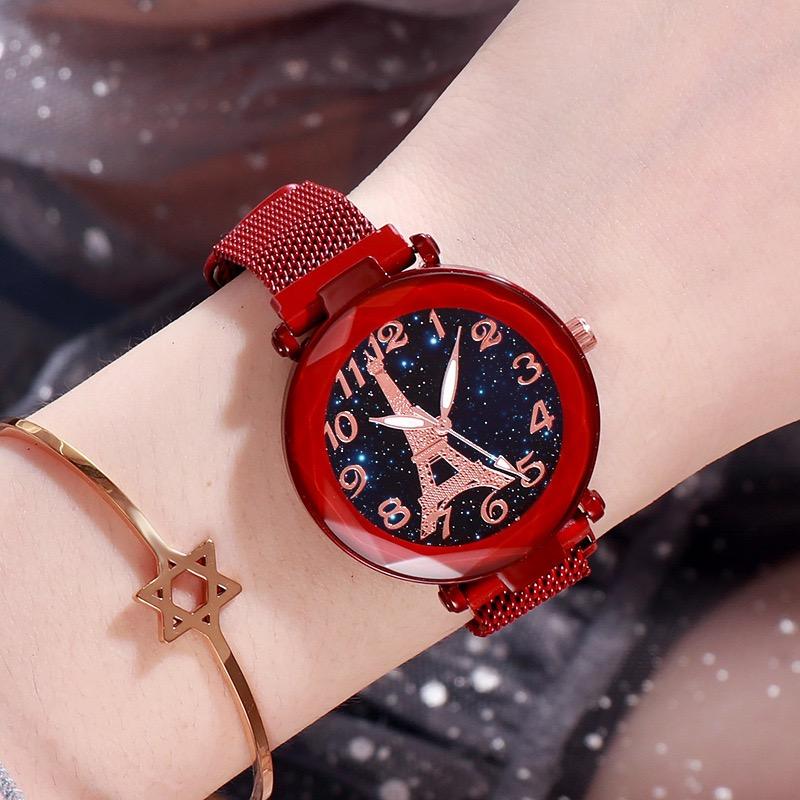 

Luxury Women s Watches Bracelet Quartz Stainless Steel Magnet watch women Starry Sky Wrist Watch Ladies Dress Clock червоний