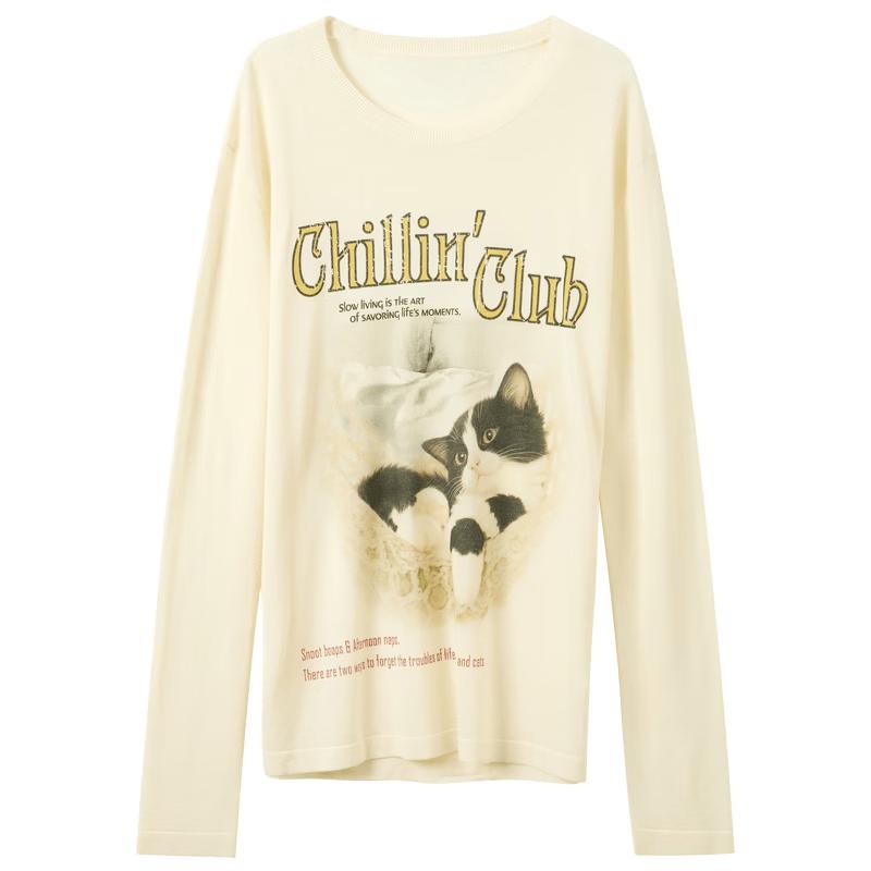 Sancai Cat Letter Print Knit Pullover XL