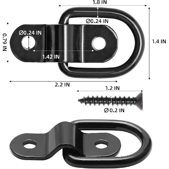 6 PCS D Ring Tie Down Anchor, D Rings Heavy With Duty, 3-Rd Generation Trailer Tie Down Anchors, 2400Lbs Breaking Strength, 1/4" Hooks For Trucks,