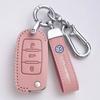 Valve Stems Caps For VOLKSWAGEN VW Leather Car Remote Key Case Cover Protection Holder Shell Fob For VW Volkswagen Golf 7 MK7 Ti RC6