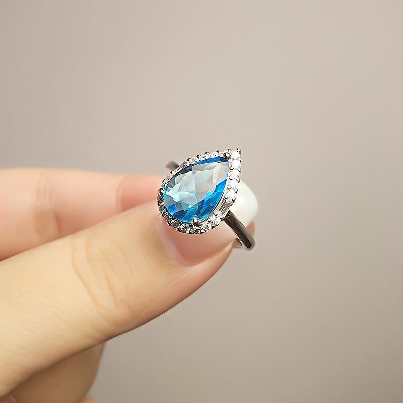 Кольцо типа «капля воды» с имитацией аквамарина, женское, легкая роскошь, желтый бриллиант, изумруд, открытое регулируемое кольцо opening adjustable