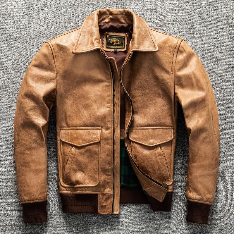 

Летный костюм мужской первый слой воловья кожа натуральная кожа кожаная куртка лацкан короткая кожаная куртка осенне-зимняя куртка 2XL