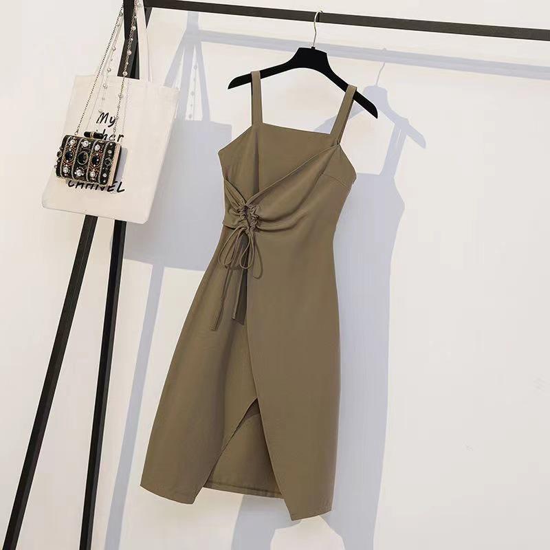 Women's Plus Size Skirt Suit Set - Spring/Autumn 2024, Slimming Two-Piece: Fashion Coat & Suspender Dress