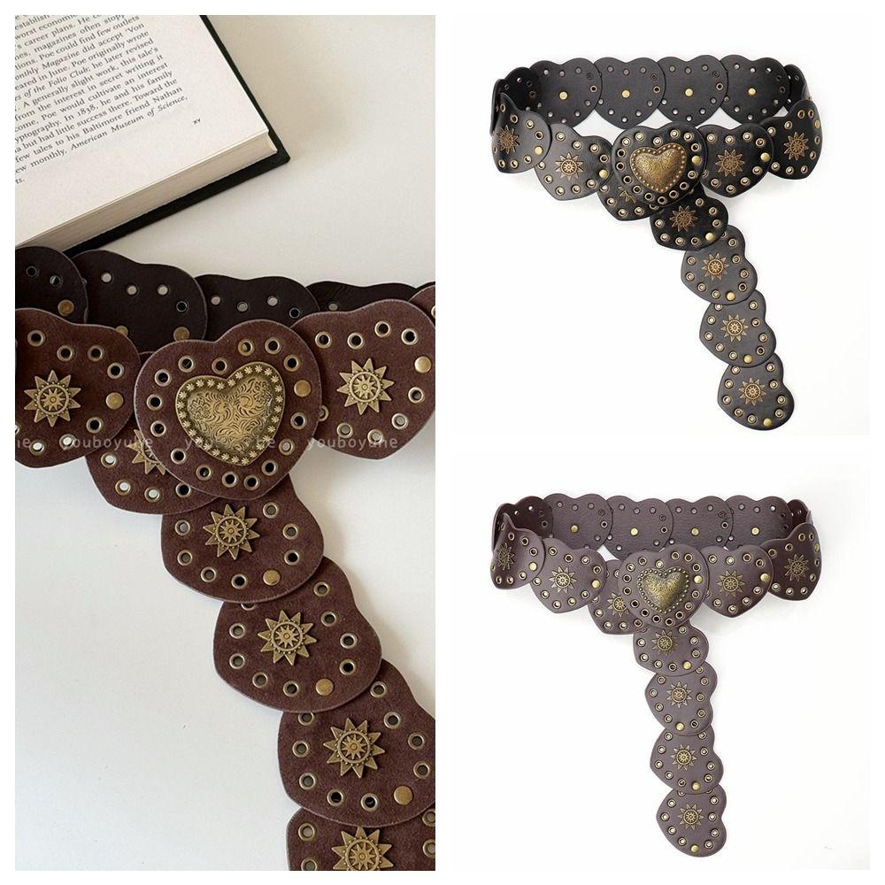 Wide Heart Belts Metal Cowboy Waistband Personality Metal Rivet Belts  Waist Accessories