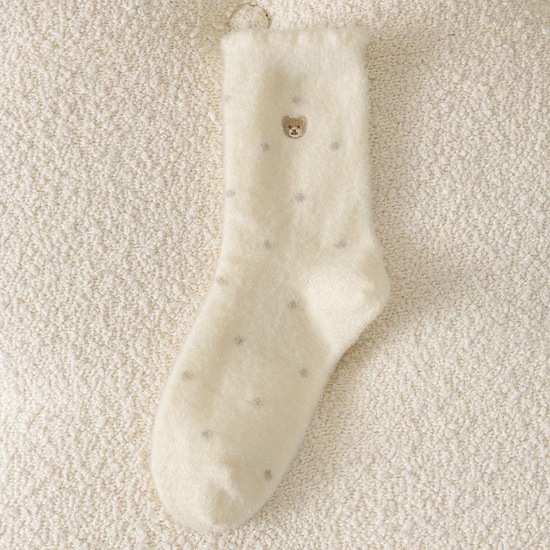 

Australian Velvet Bear Socks Stacking Socks Fleece Thickened Warm Cute Cartoon Polka Dot Mink Velvet Medium Tube Socks One size fits all молоко, білий колір