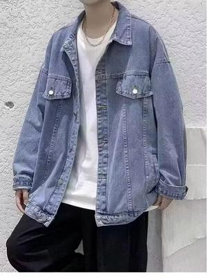 Herren Locker geschnittene Jeansjacke, Frühling/Herbst Koreanischer Stil, Einfache Lässige Revers-Strickjacke, Trend in reiner Farbe.