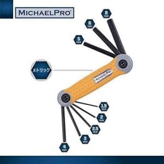 MichaelPro Folding Hex Key Wrench SAE Metric Premium Easy to Carry and Multipurpose Yellow Green MP001007 17-Piece Set, & (5/64"-1/4", 1.5-8mm), CR-V