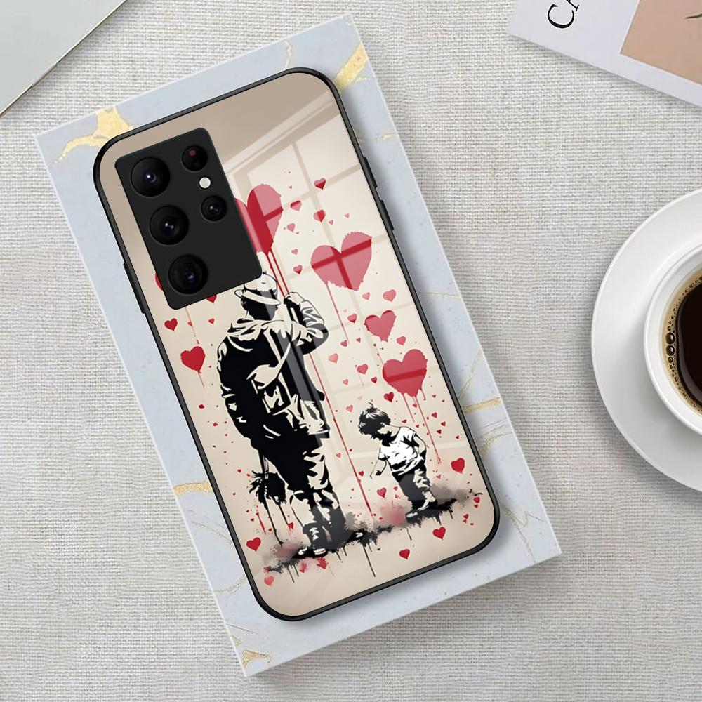 Street Art B-Banksy Graffiti Phone Case For Samsung S26 S25 Edge Ultra 23 22 21 20 Ultra Plus S24 Fe Glass Cover