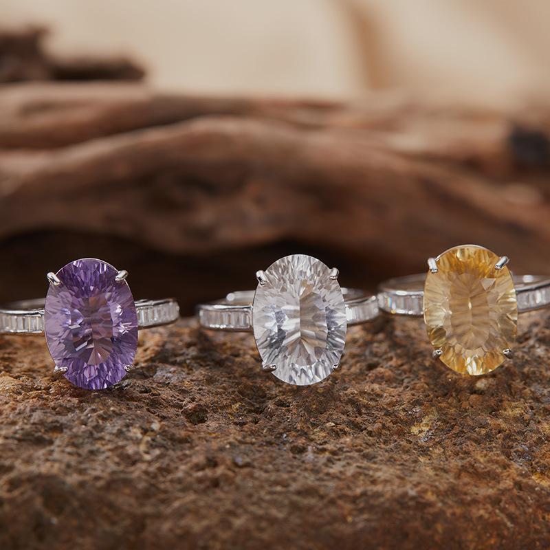 Amethyst S925 Sterling Silver 18K Gold Natural Color Treasure Ring Light Luxury Premium Index Finger Ring Energy Jewelry