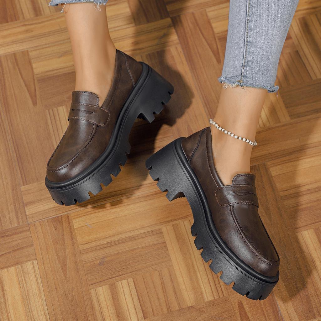 Women's Slip-on Round Head Deep Mouth Thick Heel Low Heel Single Shoes, Women 2024 Summer New PU Outdoor Shoes Size:35-41