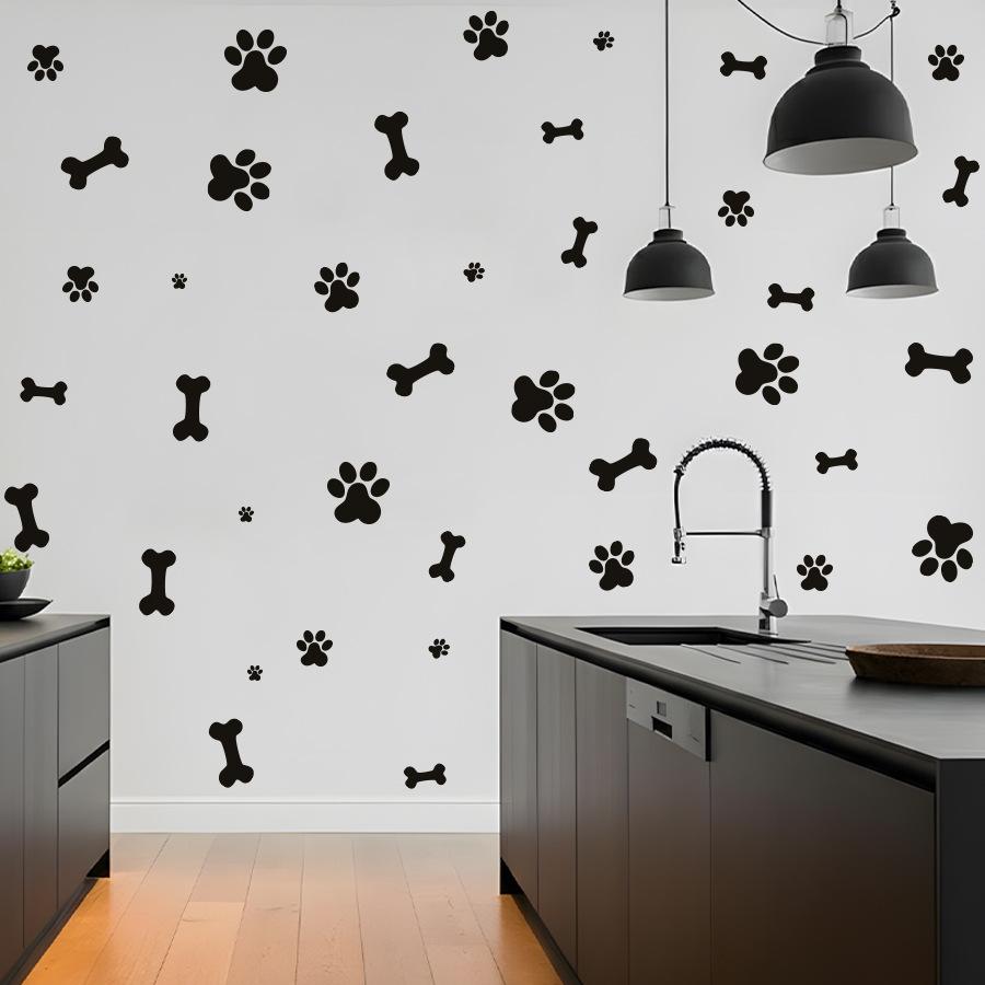 Cute Cartoon Dog Paw Print Bone Wall Sticker INS Style Self‑Adhesive for Kids Room Pet Shop Decor