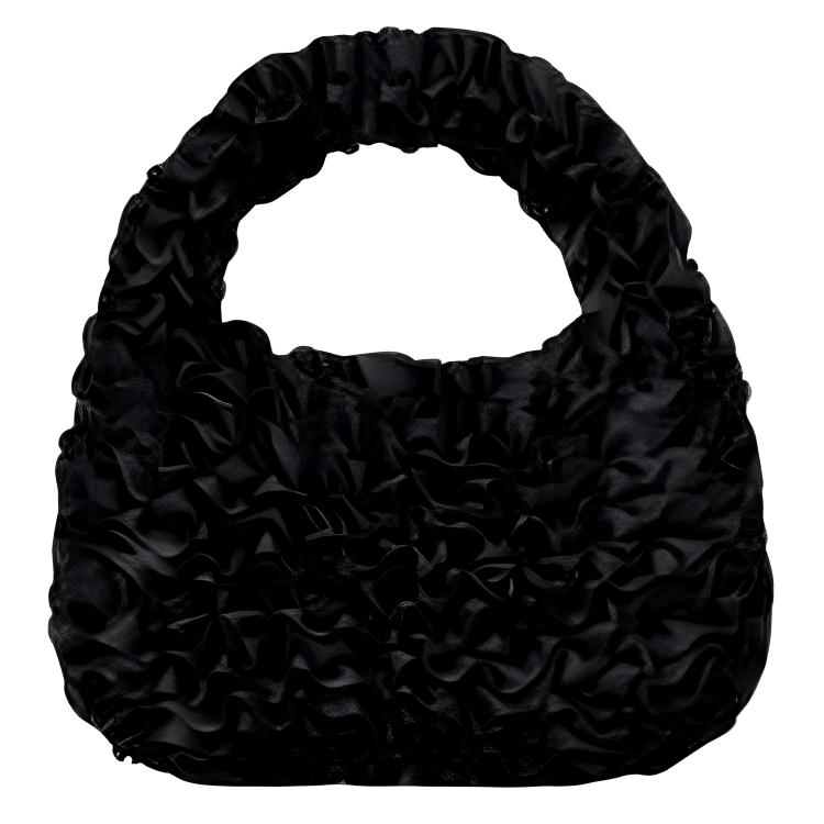 

COS Petal Pleated Zipper Closure Mini Handbag Women handbags Black 1269100001 Black