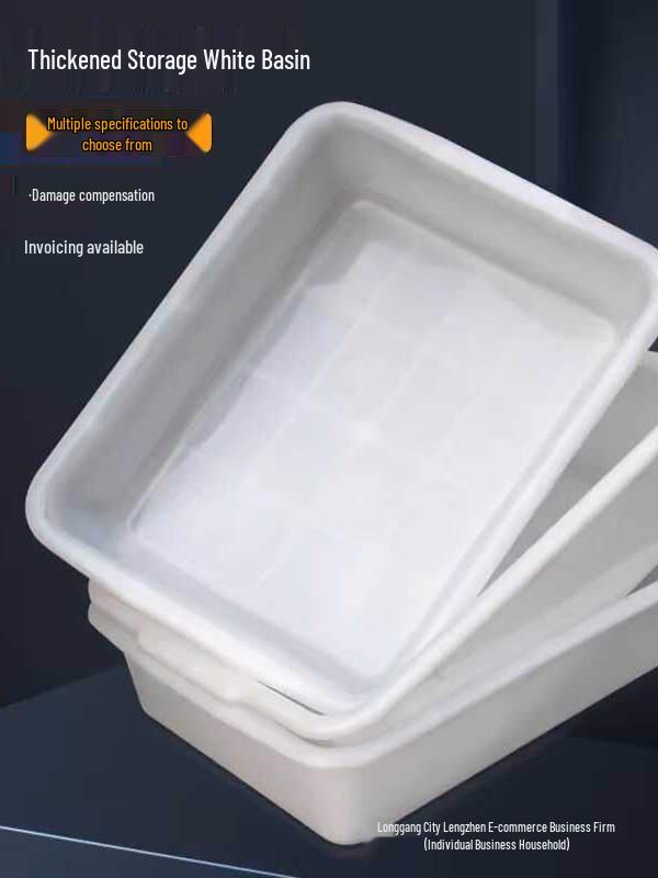 Livsmedelsgodkänd Stor Vit Rektangulär Plastbalja – Förtjockad Akvakulturbricka, Utan Lock