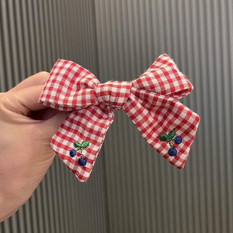 Cherry Bow Embroidered Hair Clips for Girls - Autumn & Winter Academy Style