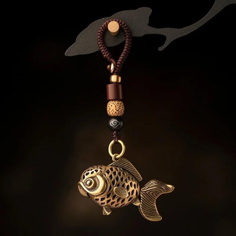 Lanyard con Ciondolo Pesce Fortunato in Ottone Retrò Gioielli da Appendere Corda Intrecciata Fatta a Mano Portachiavi Ciondoli per Portachiavi Auto Ciondoli per Collana.