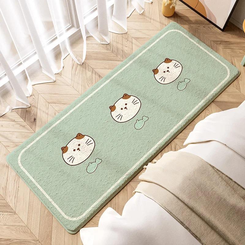 Modern  Bedroom Rug with Cute Floral Head Design Soft Non Slip Carpet for  Floor Decoration Green Playful Home Decor