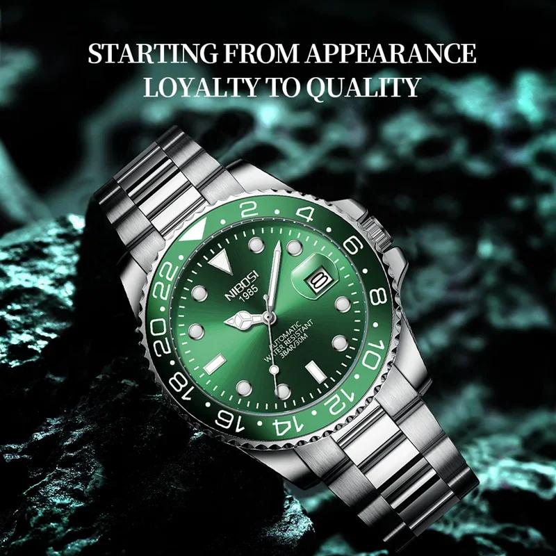 NIBOSI Luxury Mens Watches Stainless Steel Date Military Fashion Luminous Waterproof Quartz Wristwatches