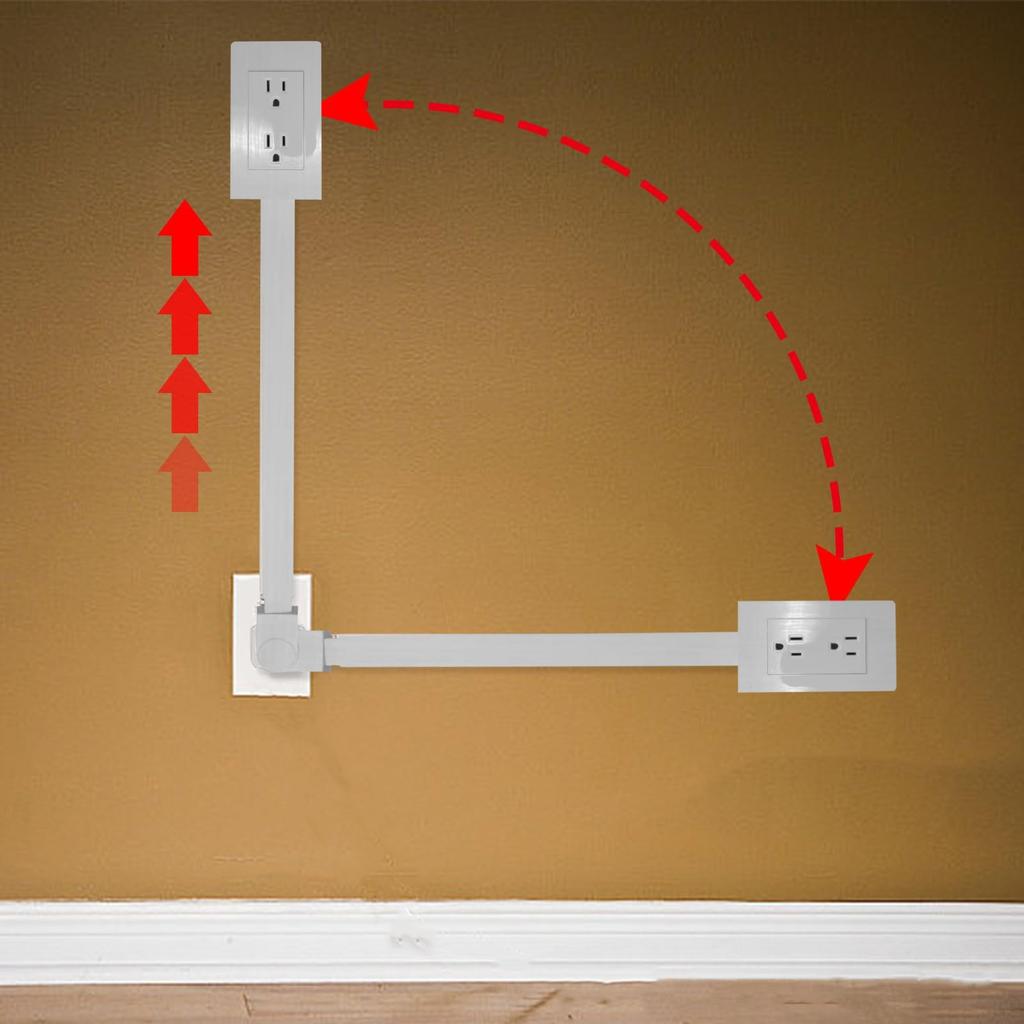 Elektrischer Extender. Greifen Sie auf schwer erreichbare Verkaufsstellen zu! Verfügt über USB-A, USB-C und 2 AC-Anschlüsse, ausziehbar von 22 bis 34 Zoll, drehbar um 180°. Verwendung hinter Sofas