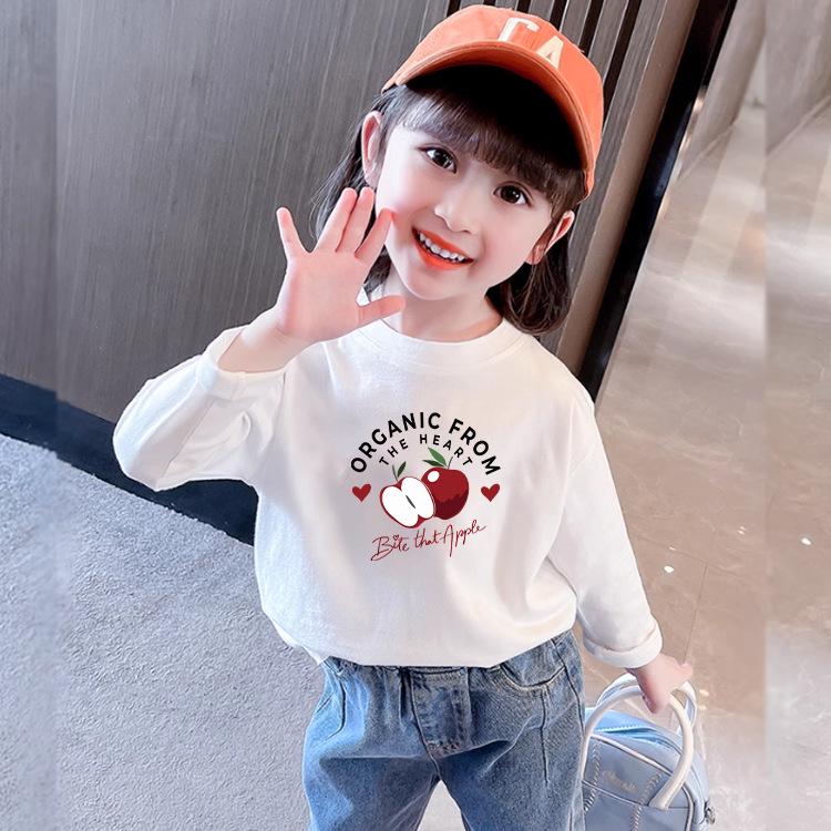 100% Cotton Girls' Trendy Long-Sleeve T-Shirt: Spring/Autumn Stylish Loose Fit, Kids' New 2025 Base Layer Top