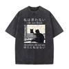 Japansk Citat Spejl Kat Grafisk Vintage Vask Oversized Sort T-shirt Mørk Academia Katteelsker Street Top