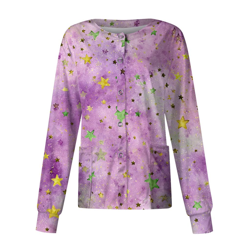 Women's Casual Long Sleeve Single Breasted Printed Dry- Top