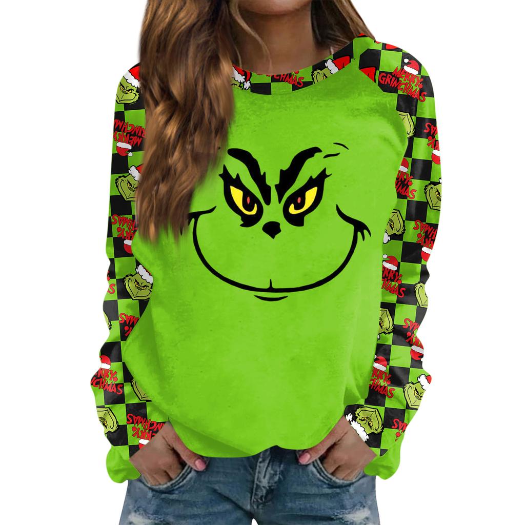 Women's Fashion Casual Long Sleeve Christmas Printed  Neck Sweatshirt Top