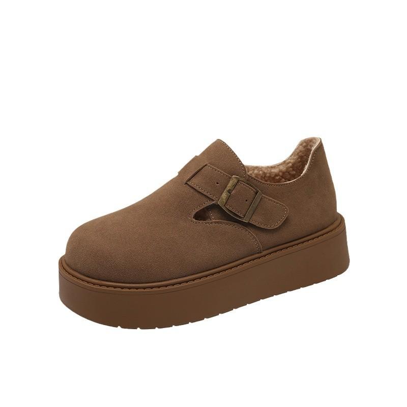 Thick-soled heightening Boken shoes women's autumn and winter 2024 new velvet one-pedal shoes retro casual warm cotton shoes