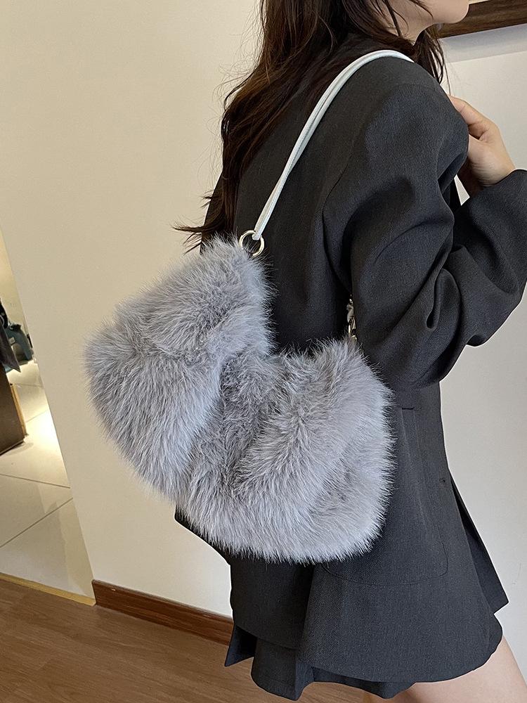

Пухка Плісована Сумка-тоут зі штучного хутра лисиці - Жіноча модна сумочка Осінь/Зима 2025 сірий колір